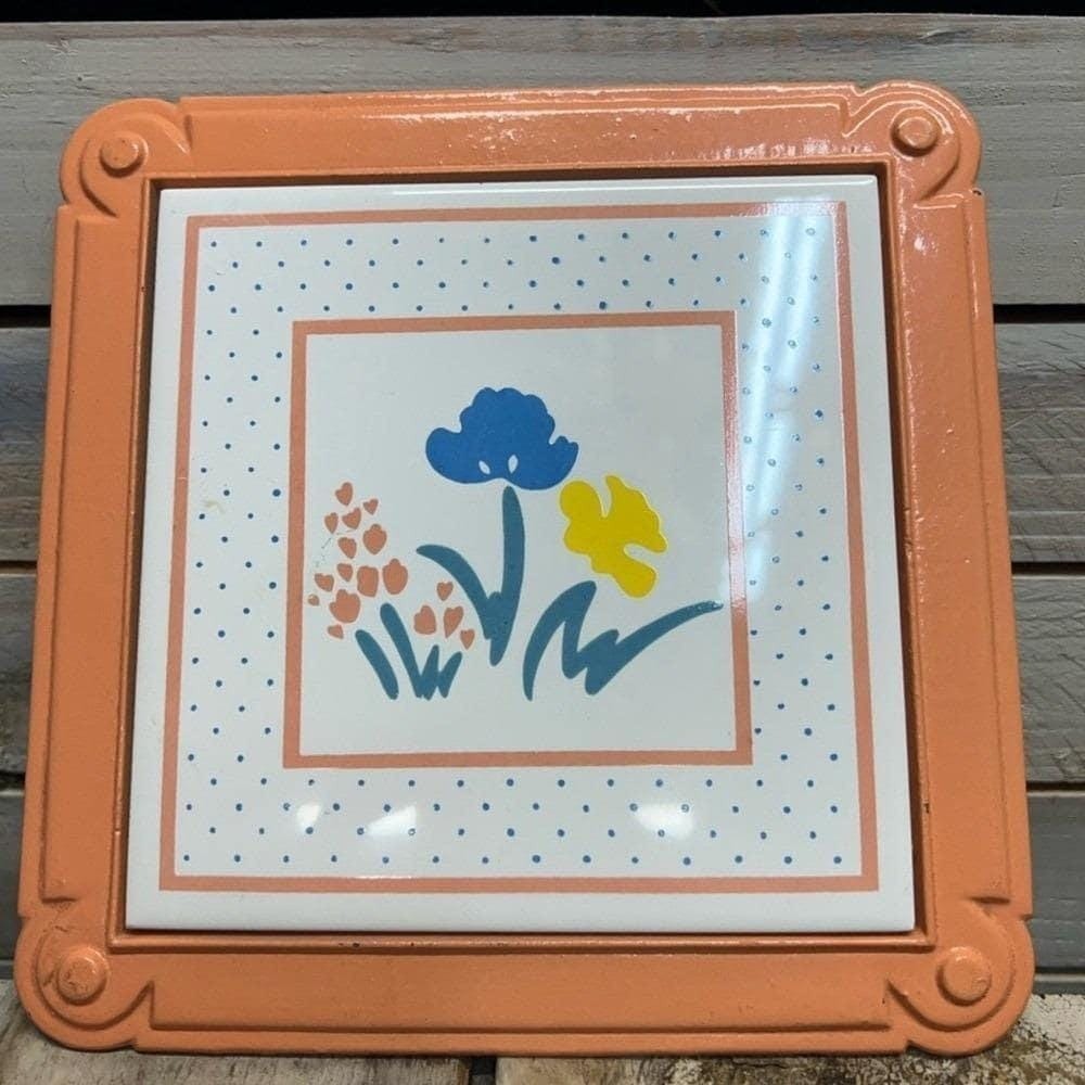 Vintage 80s Kitchen Concepts Himark Floral Tile Iorn Trivet Cottagecore Retro